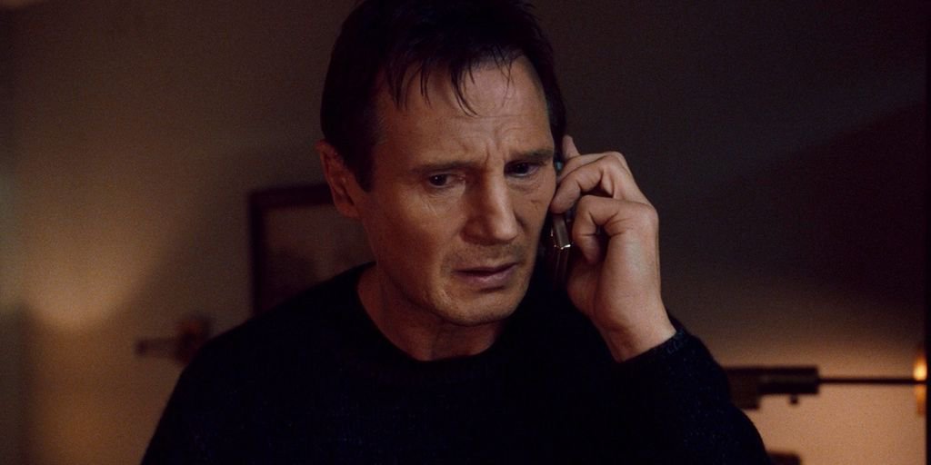 Screen capture from the movie Taken where Liam Neeson's character gives a version of the "special skills" speech.